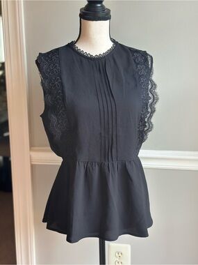 New Black Lace-Trim Peplum Blouse women’s size XL